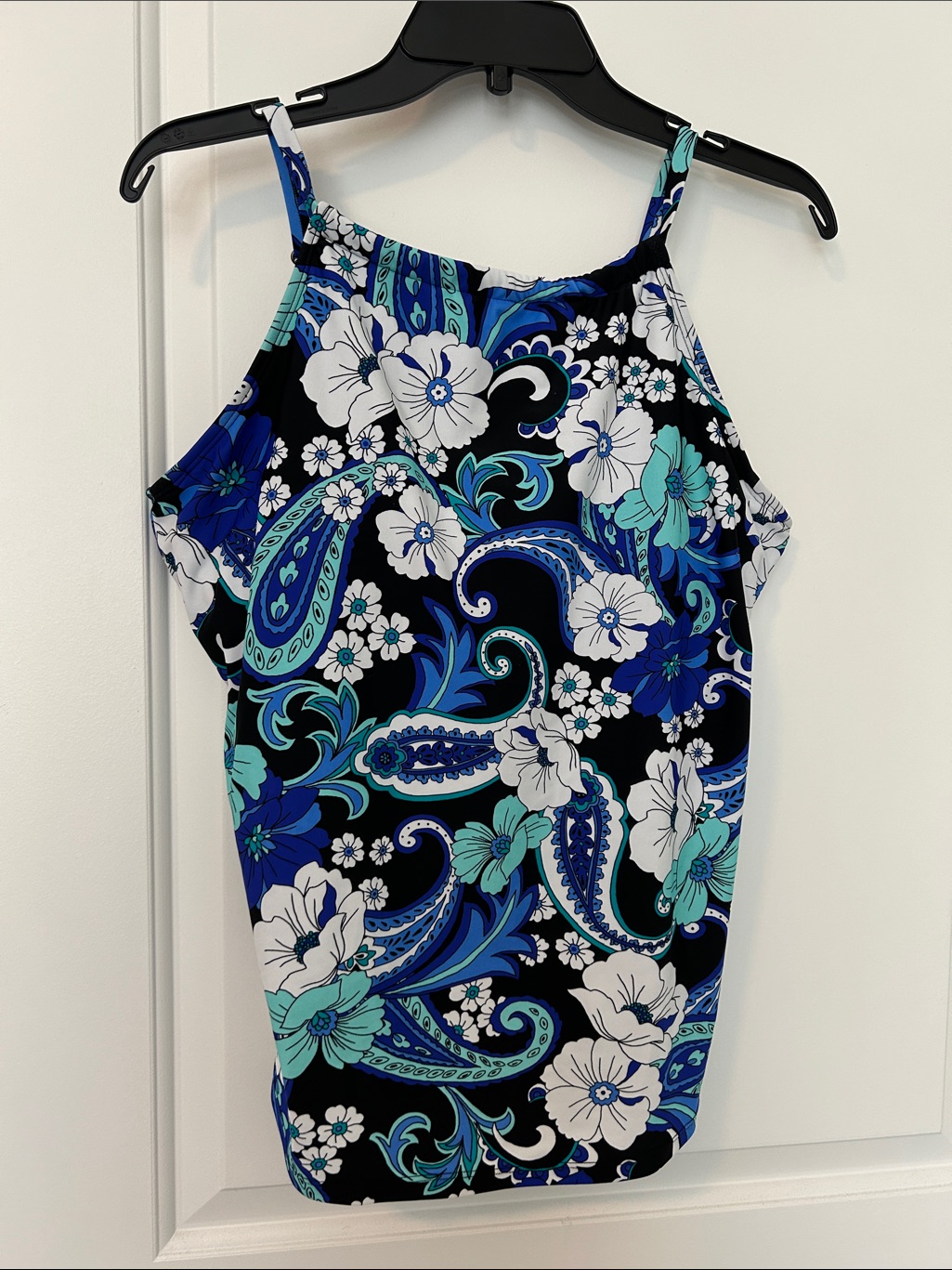 Floral Paisley Tank Swim Top In Blue & Teal